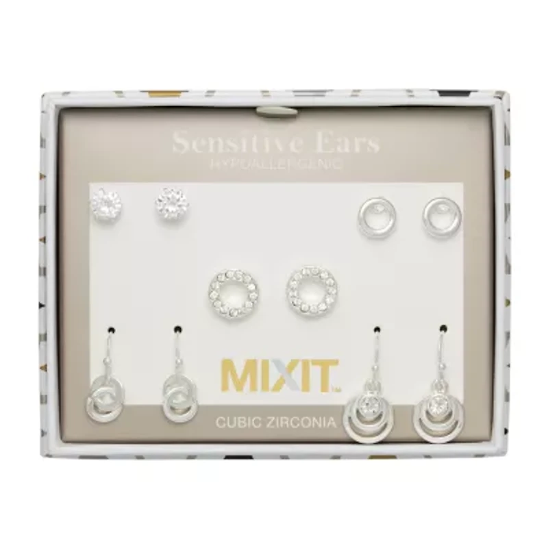 Mixit Womens Cubic Zirconia Round 5 Pair Earring Set