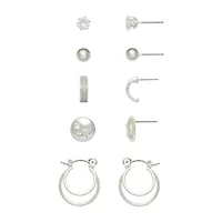 Mixit Womens Cubic Zirconia Round Hypoallergenic 5 Pair Earring Set