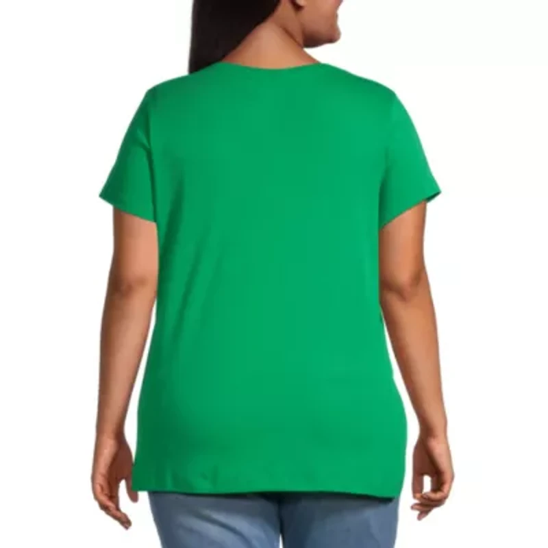 St. John's Bay Womens Plus V Neck Short Sleeve T-Shirt