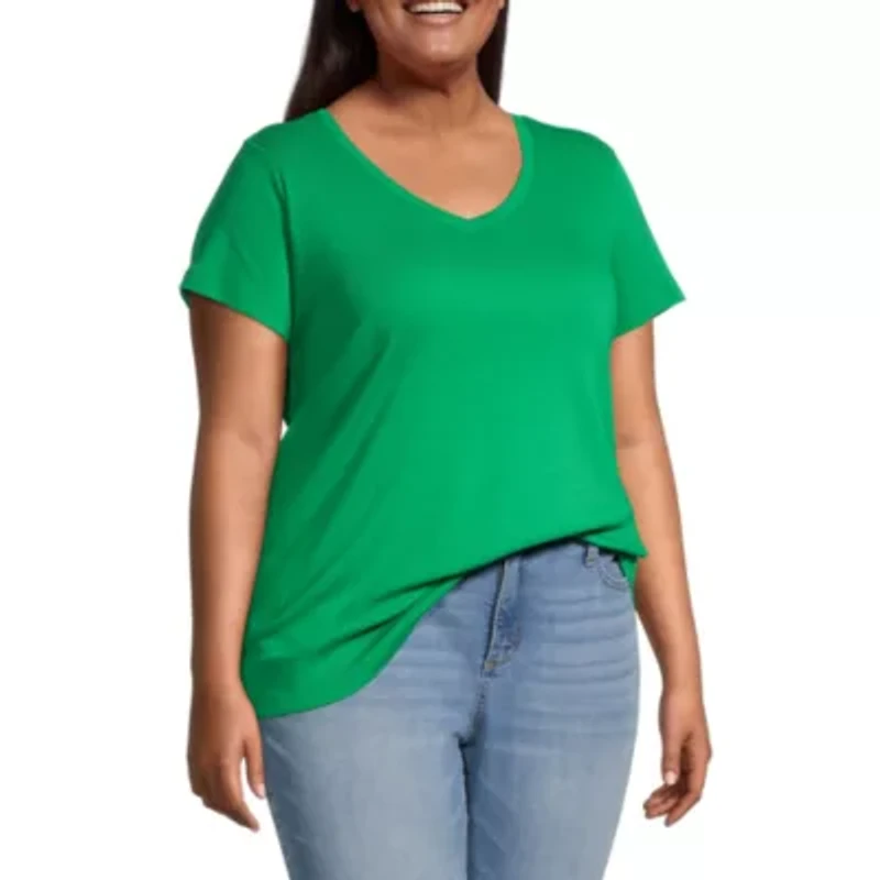 St. John's Bay Womens Plus V Neck Short Sleeve T-Shirt