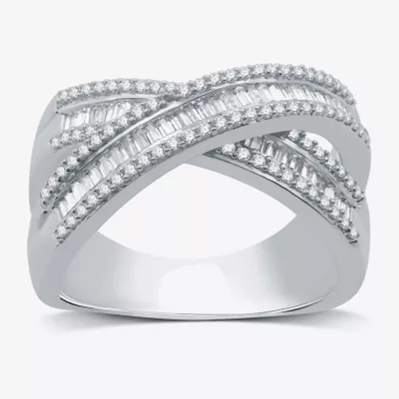 (H-I / I1) Womens 1 CT. T.W. Lab Grown White Diamond 10K Gold Crossover Band
