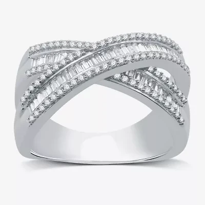 (H-I / I1) Womens 1 CT. T.W. Lab Grown White Diamond 10K Gold Crossover Band