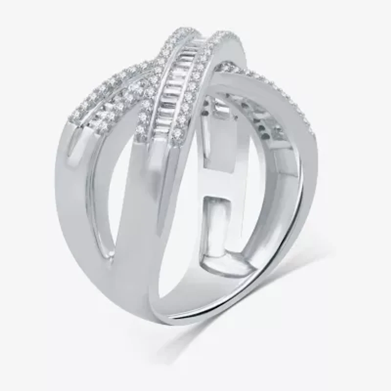 (H-I / I1) Womens 1 CT. T.W. Lab Grown White Diamond 10K Gold Crossover Band