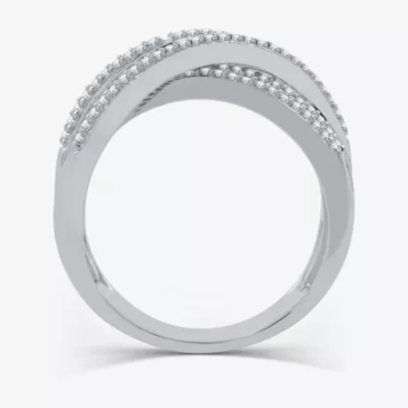 (H-I / I1) Womens 1 CT. T.W. Lab Grown White Diamond 10K Gold Crossover Band