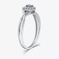 Promise My Love Womens 1/10 CT. T.W. Natural White Diamond Sterling Silver Heart Side Stone Halo Ring