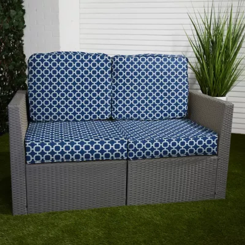 Mozaic Company Deep Seating Loveseat Cushion Set,Corded Patio Seat Cushion - Hockley Fresco Navy