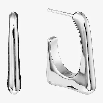 Silver Reflections Womens 23.3mm Rectangular Hoop Earrings