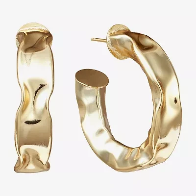 Silver Reflections Hammered Womens 24K Gold Over Brass 36.8mm Hoop Earrings