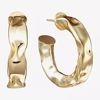 Silver Reflections Hammered Womens 24K Gold Over Brass 36.8mm Hoop Earrings