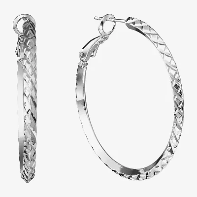 Silver Reflections Diamond Cut Womens 40mm Hoop Earrings