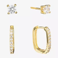 Sparkle Allure Womens Cubic Zirconia 24K Gold Over Brass 2 Pair Earring Set