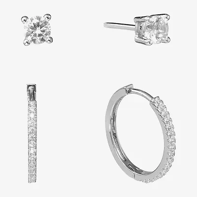 Sparkle Allure Womens Cubic Zirconia 2 Pair Earring Set