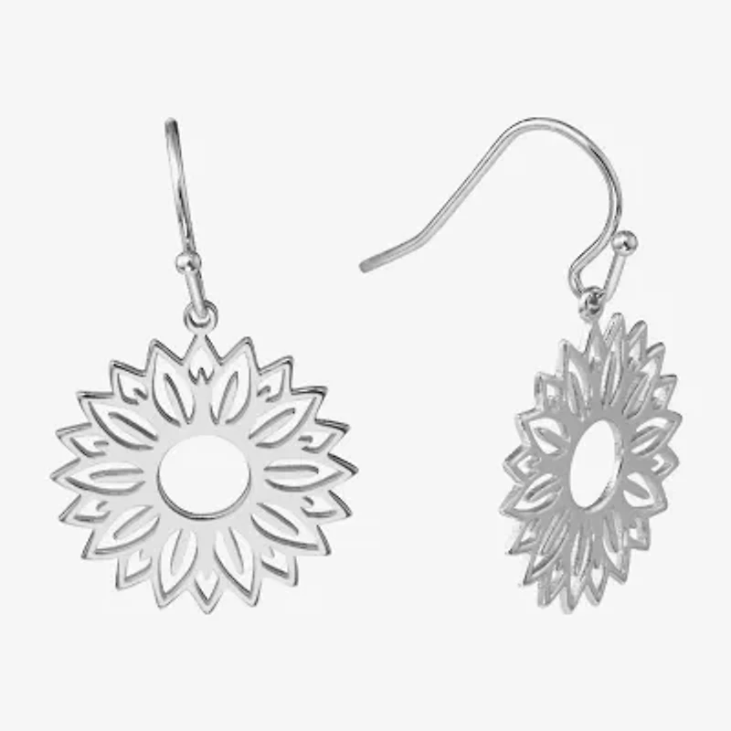 Silver Reflections Womens Pure Silver Over Brass Flower Drop Earrings