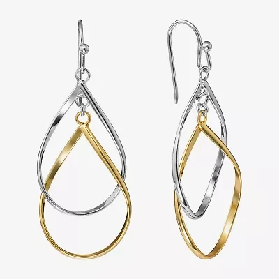 Silver Reflections Double Womens 24K Gold Over Brass Pure Silver Over Brass Drop Earrings