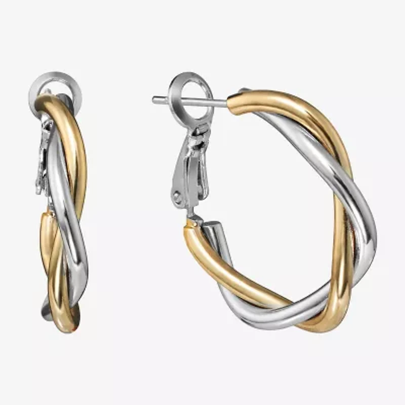 Silver Reflections Braided Womens 24K Gold Over Brass 24.3mm Hoop Earrings