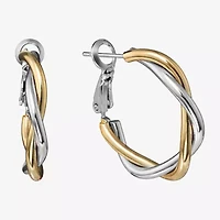 Silver Reflections Braided Womens 24K Gold Over Brass 24.3mm Hoop Earrings