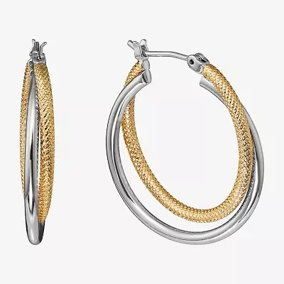 Silver Reflections Double Womens 24K Gold Over Brass 30.4mm Hoop Earrings
