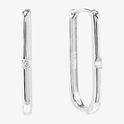 Silver Reflections Womens Cubic Zirconia 34.7mm Oval Hoop Earrings