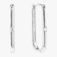 Silver Reflections Womens Cubic Zirconia 34.7mm Oval Hoop Earrings