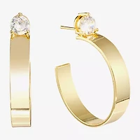 Silver Reflections Womens Cubic Zirconia 14K Gold Over Brass 36.8mm Hoop Earrings
