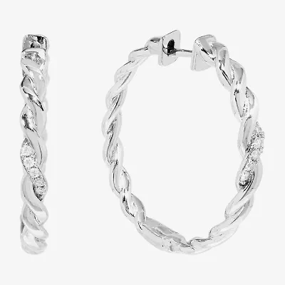 Silver Reflections Braided Womens Cubic Zirconia 33.7mm Hoop Earrings