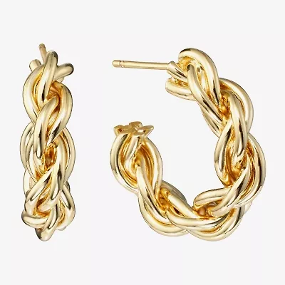 Silver Reflections Twisted Womens 14K Gold Over Brass 23.1mm Hoop Earrings