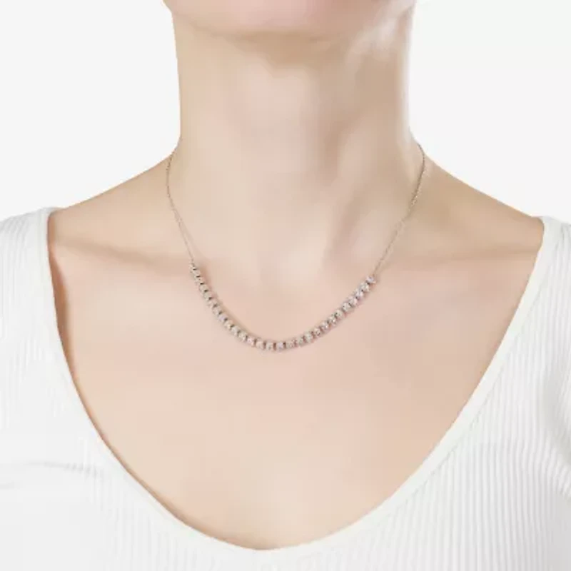 Silver Reflections Frontal Womens Cubic Zirconia Pure Silver Over Brass 16 Inch Tennis Necklace