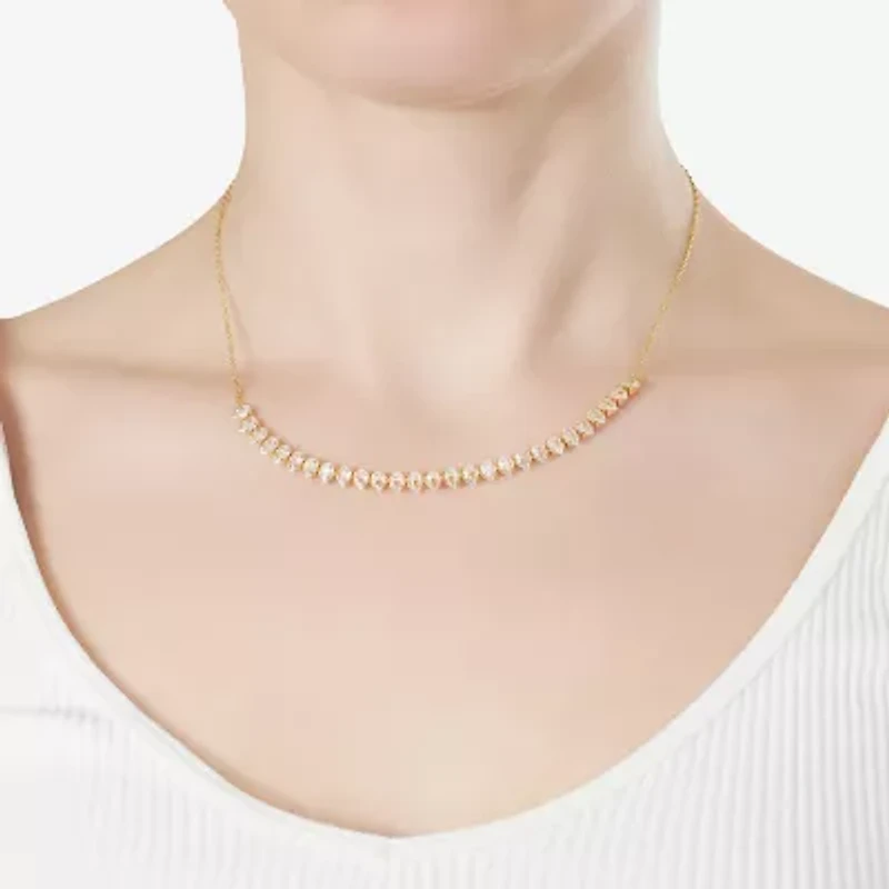 Silver Reflections Frontal Womens Cubic Zirconia 14K Gold Over Brass 16 Inch Tennis Necklace