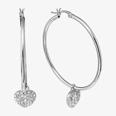 Sparkle Allure Charm Drop Womens Crystal 59.1mm Heart Hoop Earrings
