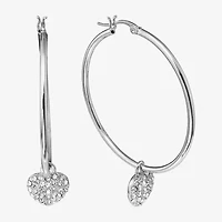 Sparkle Allure Charm Drop Womens Crystal 59.1mm Heart Hoop Earrings