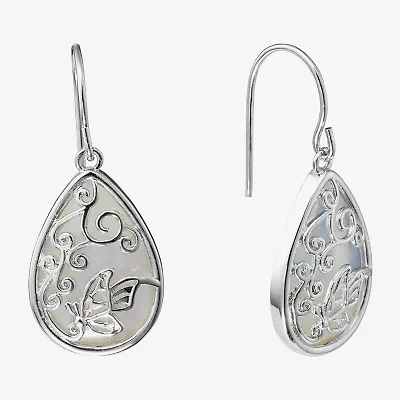 Sparkle Allure Filigree Womens White Glass Pure Silver Over Brass Butterfly Drop Earrings