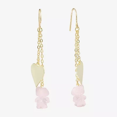 Sparkle Allure Womens Pink Quartz 14K Gold Over Brass Heart Drop Earrings
