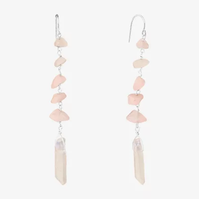 Sparkle Allure Womens Pink Quartz Pure Silver Over Brass Drop Earrings
