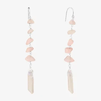 Sparkle Allure Womens Pink Quartz Pure Silver Over Brass Drop Earrings
