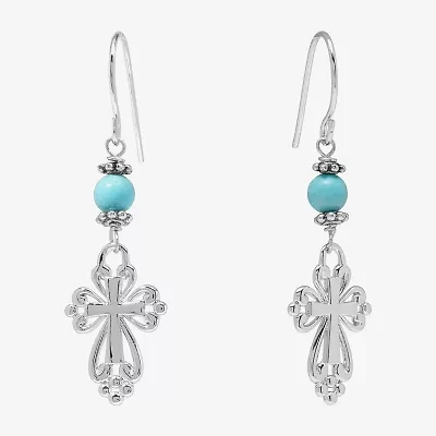 Sparkle Allure Womens Turquoise Howlite Pure Silver Over Brass Cross Drop Earrings