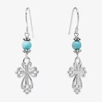 Sparkle Allure Womens Turquoise Howlite Pure Silver Over Brass Cross Drop Earrings