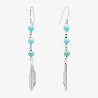 Sparkle Allure Feather Womens Turquoise Howlite Pure Silver Over Brass Drop Earrings