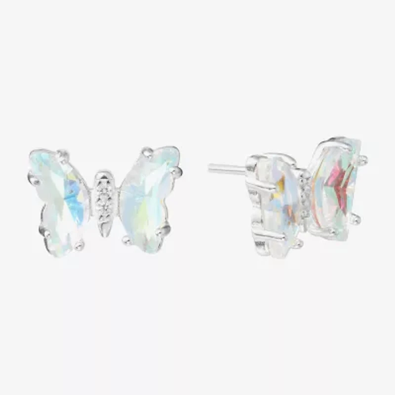 Silver Treasures Blue Cubic Zirconia Sterling 7.8mm Butterfly Stud Earrings