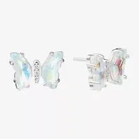 Silver Treasures Blue Cubic Zirconia Sterling 7.8mm Butterfly Stud Earrings
