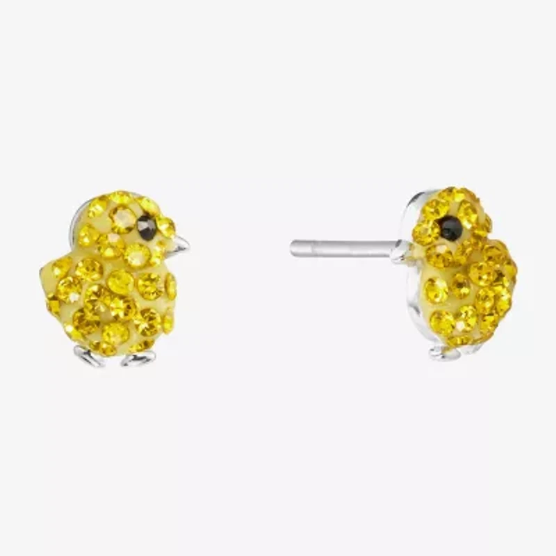Silver Treasures Chicken Yellow Crystal Sterling Silver 8.1mm Stud Earrings