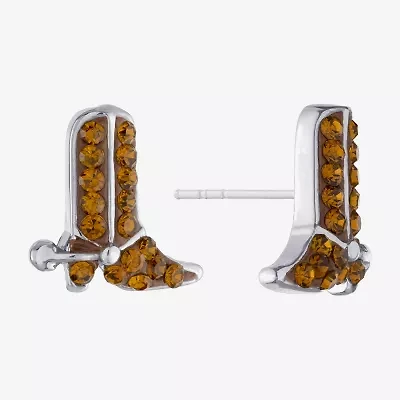 Silver Treasures Cowboy Boot Brown Crystal Sterling Silver 9.9mm Stud Earrings