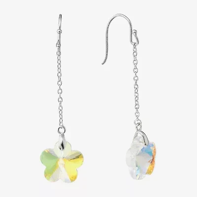 Silver Treasures Womens Pink Crystal Sterling Silver Flower Drop Earrings