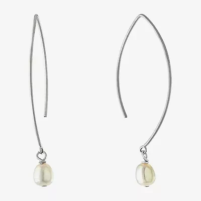 Silver Treasures Threader Womens White Cultured Freshwater Pearl Sterling Silver Drop Earrings