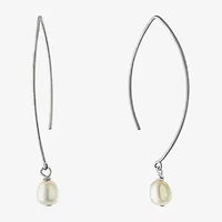 Silver Treasures Threader Womens White Cultured Freshwater Pearl Sterling Silver Drop Earrings