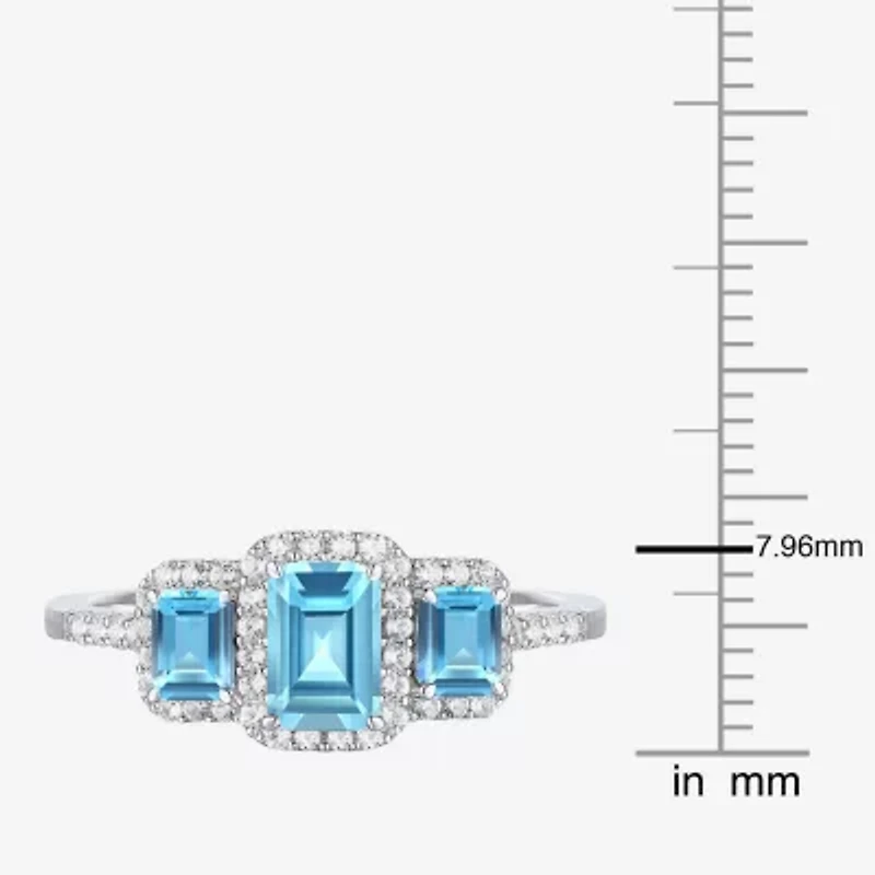 Womens Gemstone 14K Gold Over Silver Halo 3-Stone Cocktail Ring