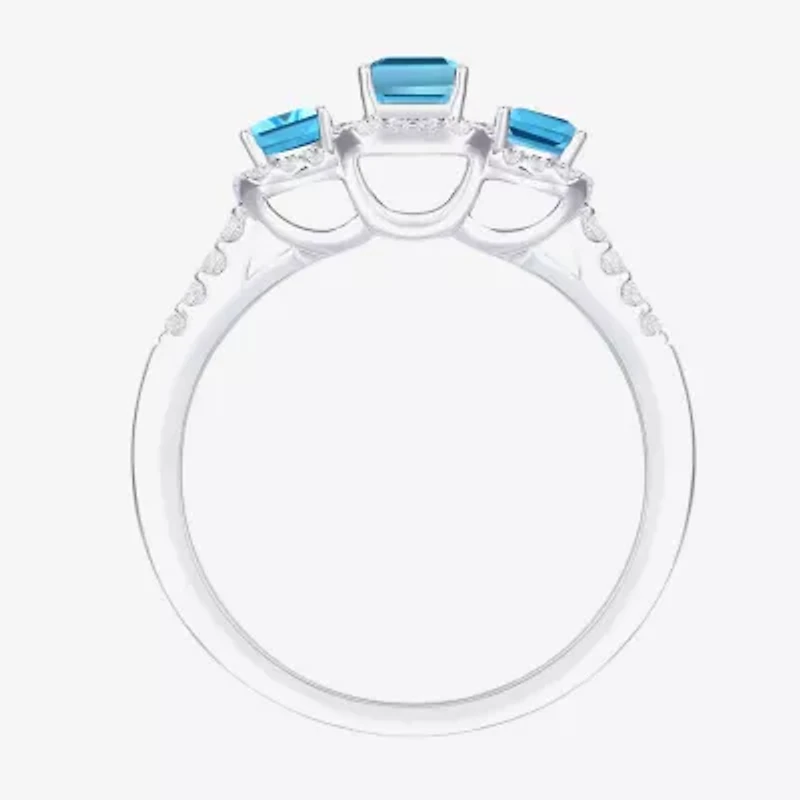 Womens Gemstone 14K Gold Over Silver Halo 3-Stone Cocktail Ring