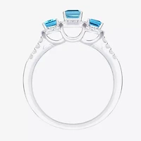 Womens Gemstone 14K Gold Over Silver Halo 3-Stone Cocktail Ring