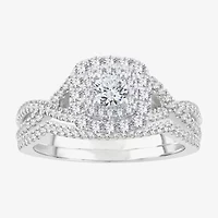 Signature By Modern Bride Womens 3/4 CT. T.W. Natural White Diamond 10K Gold Cushion Bridal Set