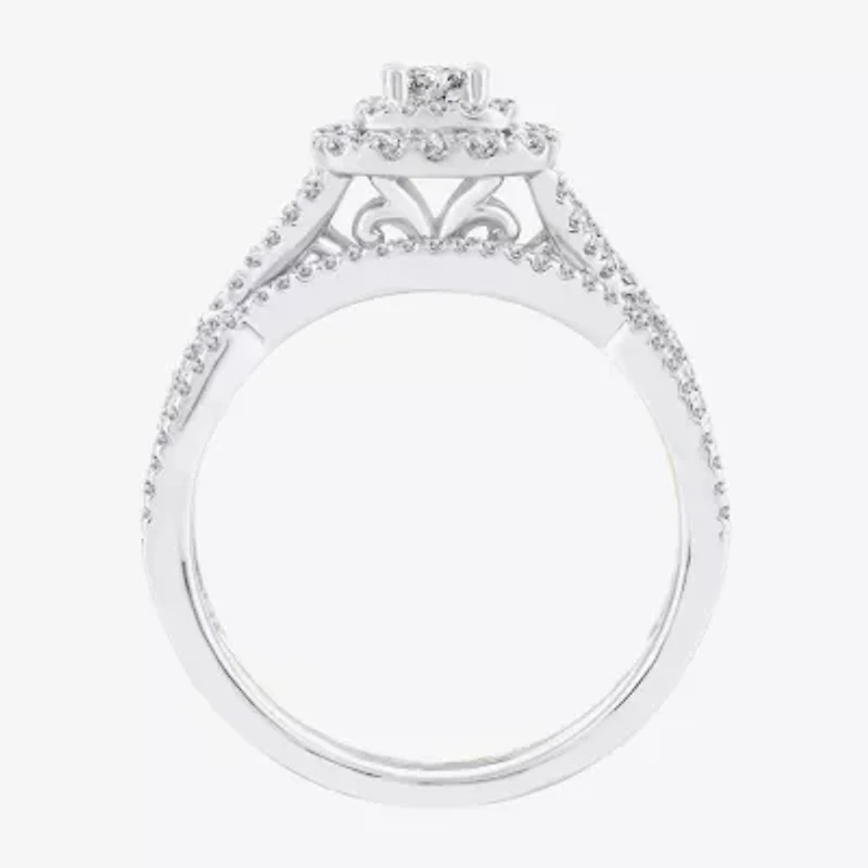 Signature By Modern Bride Womens 3/4 CT. T.W. Natural White Diamond 10K Gold Cushion Bridal Set