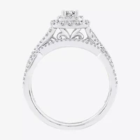 Signature By Modern Bride Womens 3/4 CT. T.W. Natural White Diamond 10K Gold Cushion Bridal Set